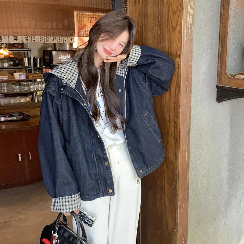 

Blue Ins Fashion Hooded Denim Jacket Women s Casual Jacket Top XS синій