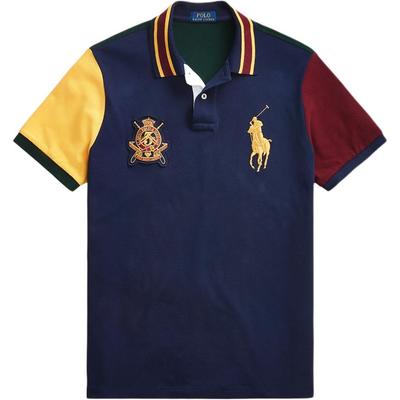 Polo Farveblok Stor Pony Logo Broderet Bomuld Kortærmet Polo Shirt Herre Toppe Mørkeblå 710814767-001