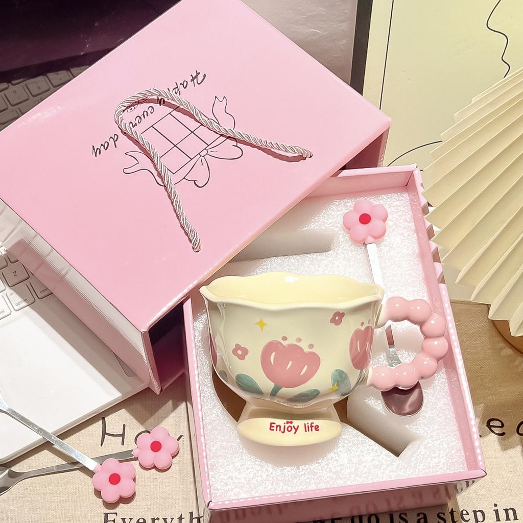 Kreative Blumentasse Keramik Kaffeetasse Hochwertiges Geburtstagsgeschenk für Frauen Heimgebrauch