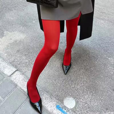 Meia-calça feminina ultrafina transparente malha vermelha alta elasticidade cintura alta antiderrapante cor sólida