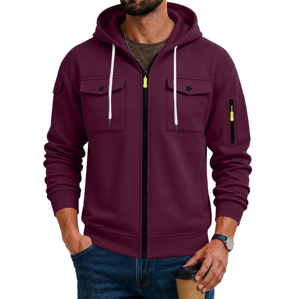Men's Color Hooded Lightweight Jacket for Fall and Winter