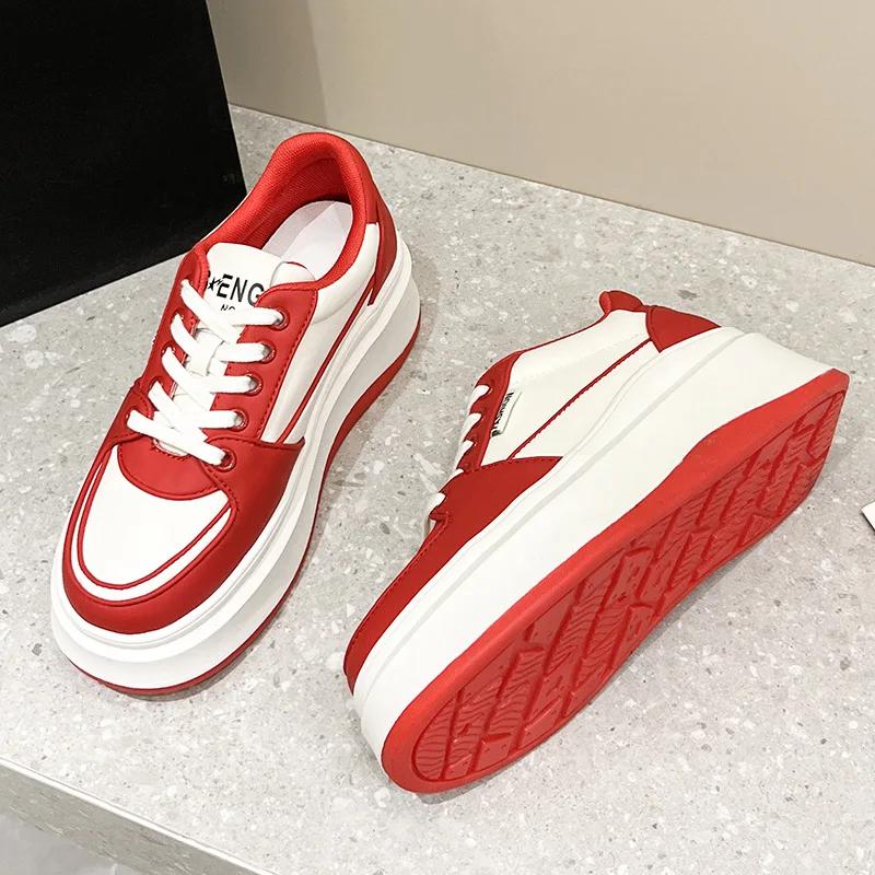 Fashion 6cm 2025 Women's Chunky Sneakers Genuine Leather Casual Women Shoes High Heels Platform Sneakers for Woman Spring Autumn Shoes