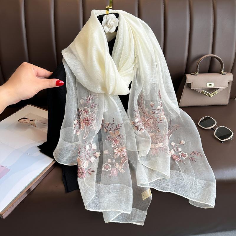 Embroidery Floral silk wool scarf Shawls and Wraps for Women High Quality Foulard Luxury Brand Hijab New Lady Pashmina Scarves