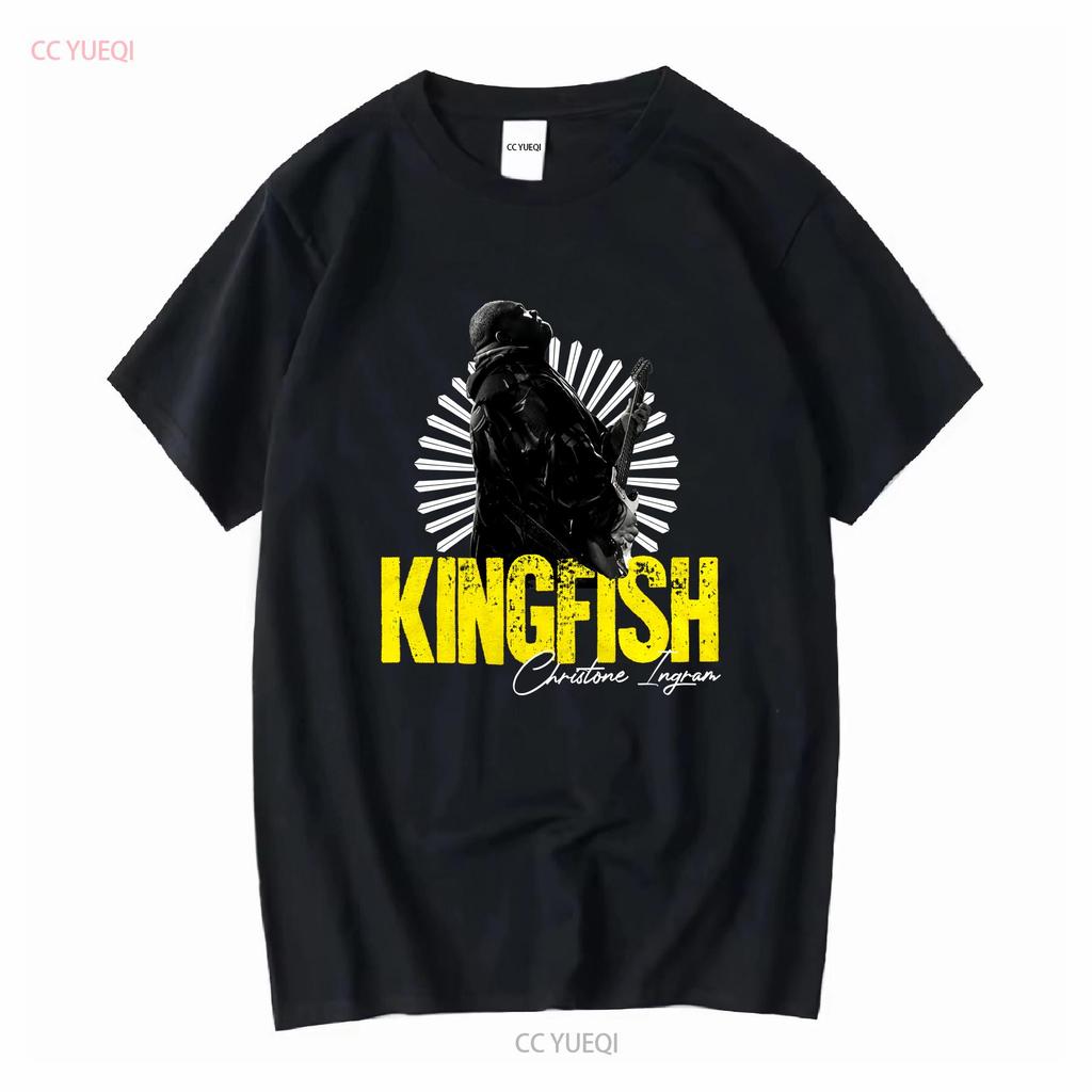 Kingfish Christone Ingram T Shirt Uomo S Girocollo Maniche lunghe Nere vintage Lavato Alla moda Morbido Versatile