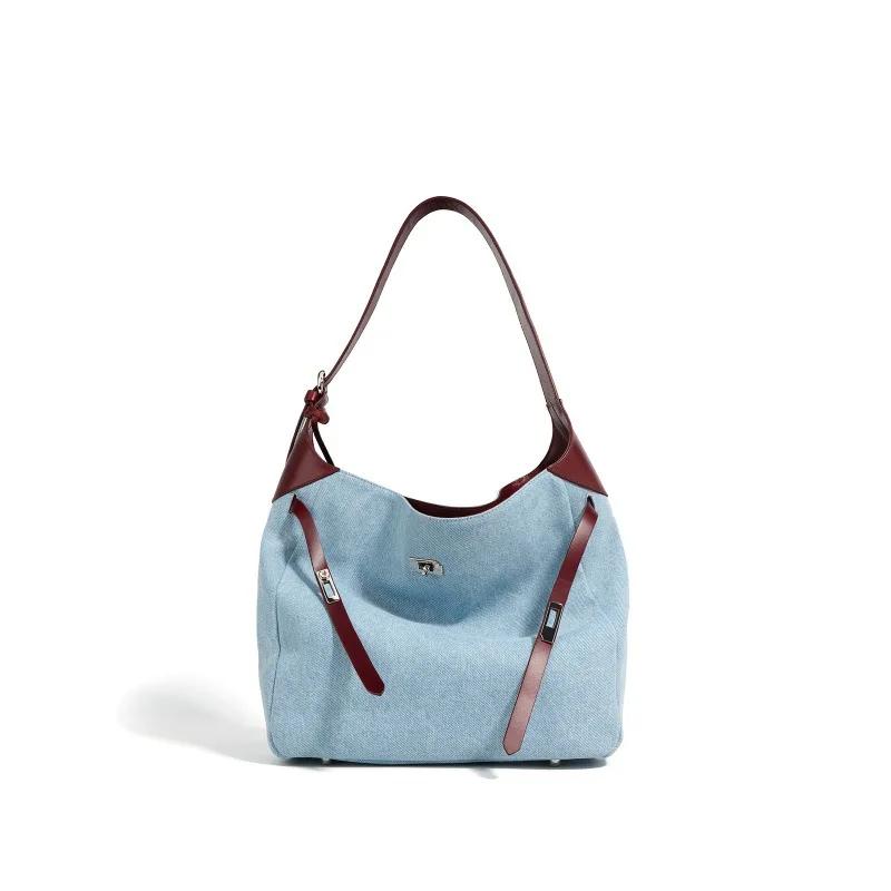 

Female Fashi Luxury Large Capacity Crossbody Bags Women Denim and Leather Handbags Ladies Vintage Retro shoulder Bag for Lady 29x13x30cm