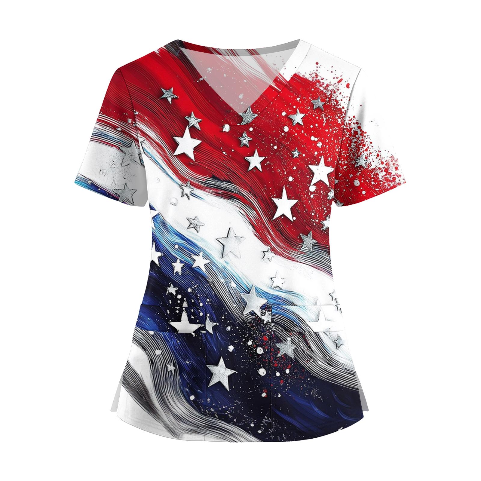 

Women s Fashion V-Neck Short Sleeve Overalls With Pockets Print Tops Clothes XL білий