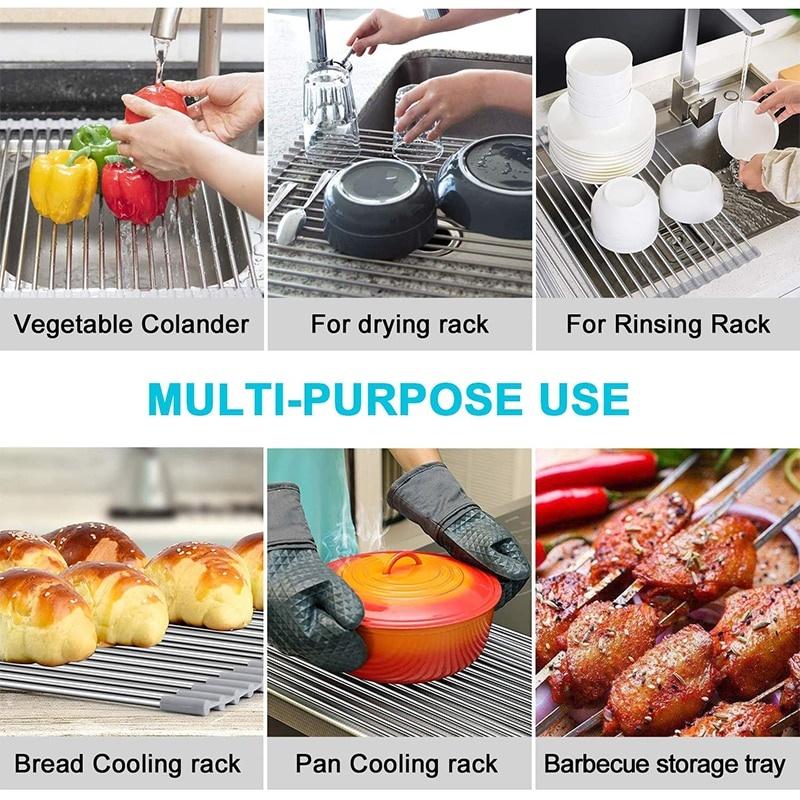 Multipurpose Foldable Kitchen Sink Rack Mat Stainless Steel Fruit Vegetable Dish Drain Rack