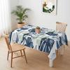 1Pc Tropical Leaf Floral Tablecloth Blue White Monstera Hibiscus Print Table Cover For Dining Kitchen Party Dustproof Decorativ