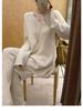Autumn/Winter Retro V-neck Knit Set: Casual Top & Drapey Wide-Leg Pants Two-Piece