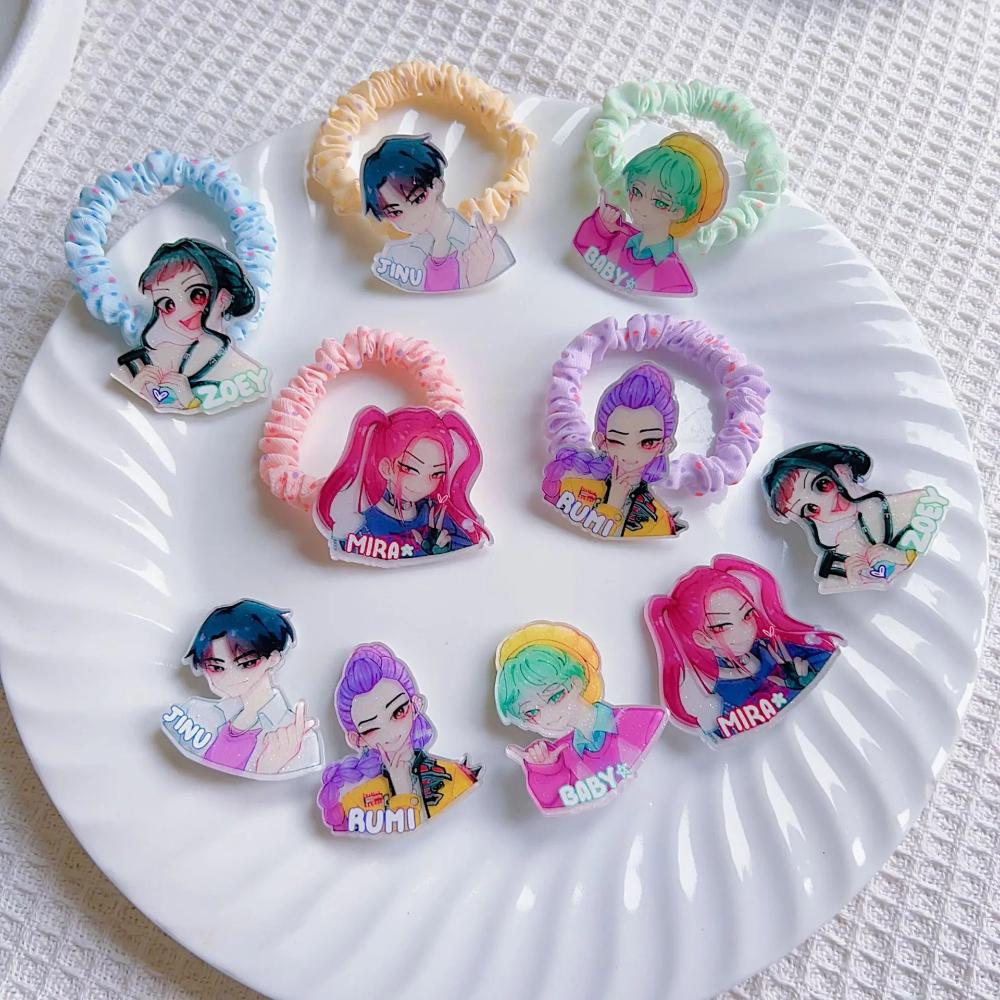 K-pop demon hunter Acrylic Hair Clip Elastic Hair Ring Adorable Animation Design Hair Tie Innovative Little Girl Hair Accessories celebration present