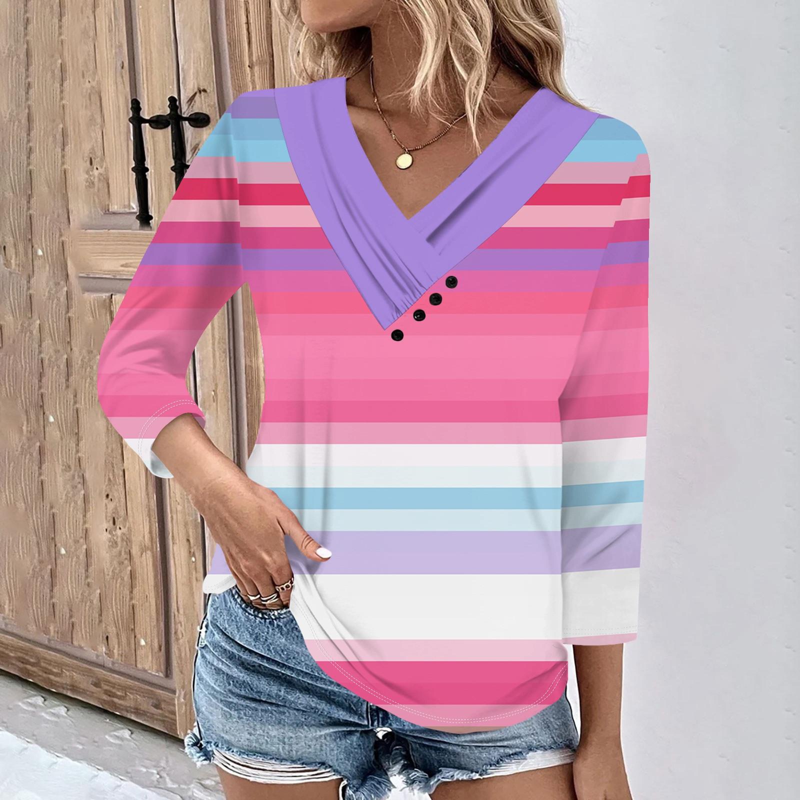 

Женские повседневные футболки с рукавом 3/4 для выходных с V-образным вырезом и принтом, свободные плиссированные футболки, женская блузка XL