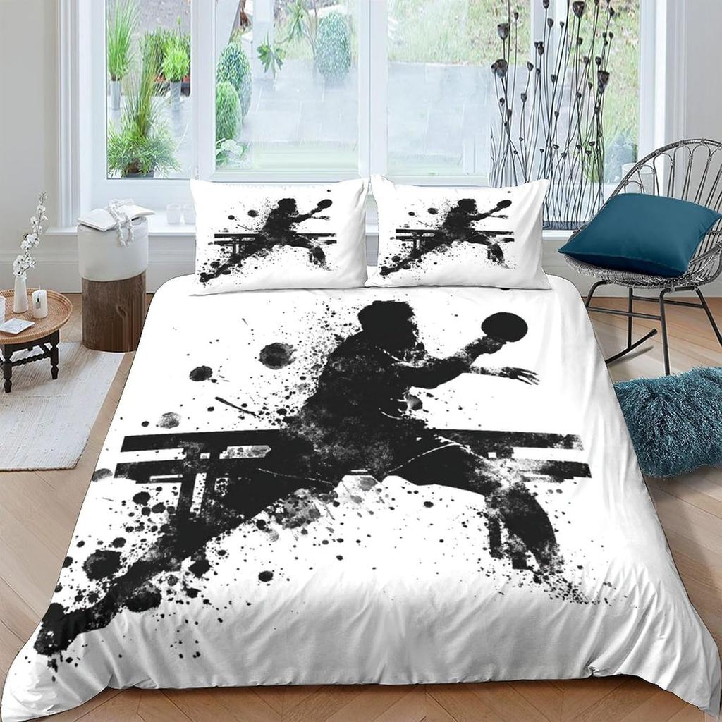 Tennis Player Duvet Cover Set,Ball Sports Games Themed Bedding Set,Sporting Equipment Quilt Cover For Kids Boys Teens Room Decor