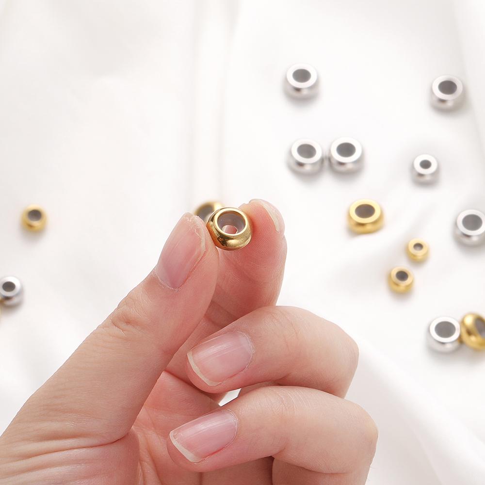 10Pcs 6/7/8/10mm Stainless Steel Adjustment Beads with Non-slip Silicone Ring Gold Color Stopper Spacer Beads for Jewelry Making