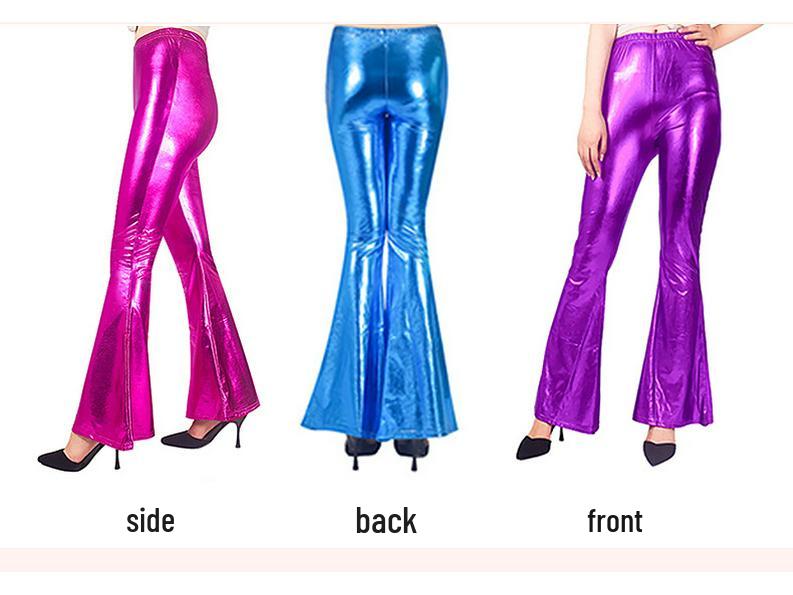 Women's Multi-Color Shiny Patent Leather Flared Pants - European & American Fashion