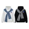 2KWEIRD American Plaid Shawl Fake Two-Piece Hoodie Women Early Autumn New Loose Lazy Chic High Street Couple Jacket Cotton Full Sleeve