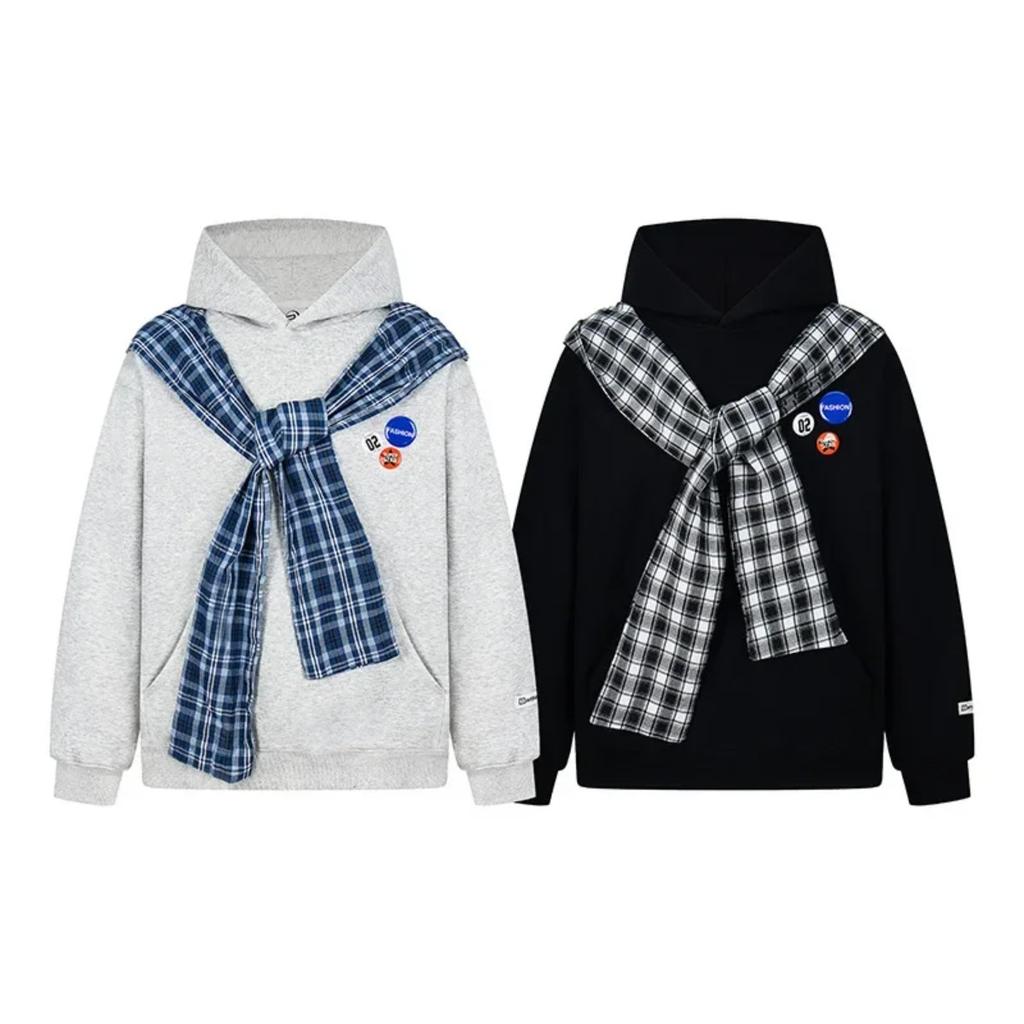 2KWEIRD American Plaid Shawl Fake Two-Piece Hoodie Women Early Autumn New Loose Lazy Chic High Street Couple Jacket Cotton Full Sleeve