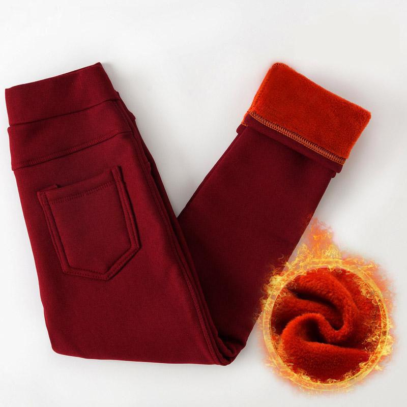 Girls Winter Children Plus Velvet Trousers Thick Warm Solid Color Pencil Pants