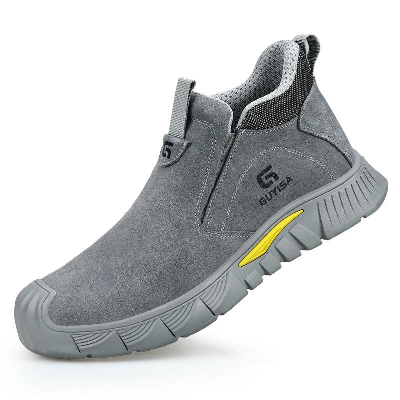 Men's Steel Toe Slip-On Suede Safety Shoes - Anti-Smash, Anti-Puncture, Ideal for Summer Welders