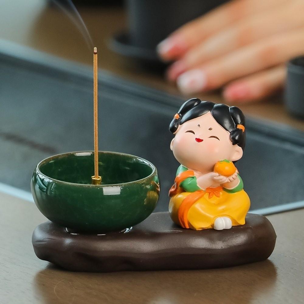 Creative Ceramic Incense Stick Holder Tang Dynasty Lady Cute Sticks Incense Tray  Handicraft