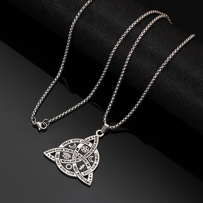 Hip-hop Rock Retro Triangle Necklace with Titanium Steel Chain Sweatshirt Chain