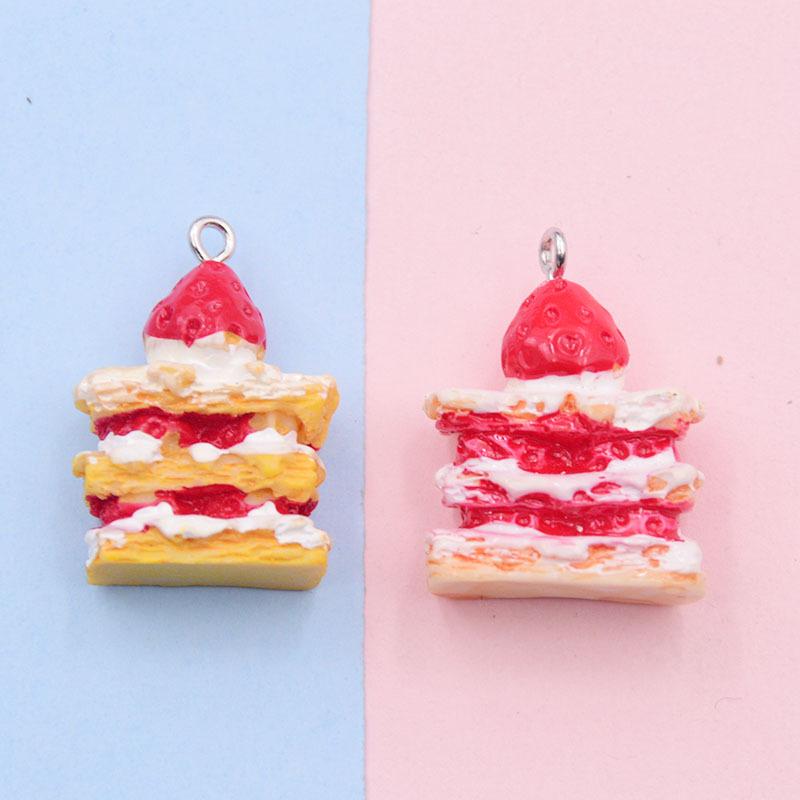 Colorful Resin Layered Strawberry Cake Keychain Charm Pendant for DIY Jewelry
