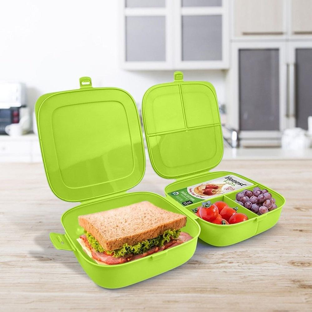 Green lunchbox, divided, 2 x 700 ml
