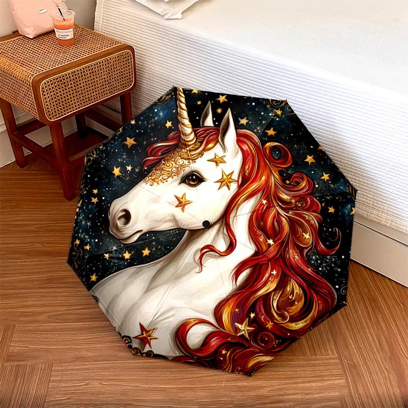 1 PC Automatic Folding Umbrella - Colorful Unicorn Pattern, Portable & Foldable Design with 8 Ribs, Christmas Birthday Gifts