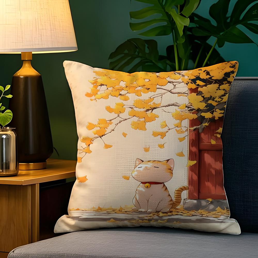 Cute cat illustration decoration  Pillow Case Natural Linen Pillow Case DoubleSided Decor Sofa Pillowcase Home Decor