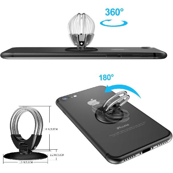 Tvoip 2Pcs Cell Phone Ring Holder, 3 in 1 Universal Phone Ring Stand Car Holder, Finger Grip Phone Holder and Tablet Stand Car Vent Phone Mount
