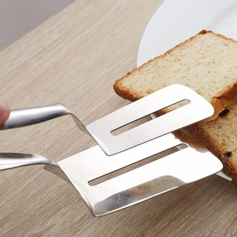 Stainless Steel Steak Clamps Kitchen Barbecue Food Flipping Spatula Tongs Clip Burgers BBQ Pizza Pies Fish Kitchen Bread Tongs