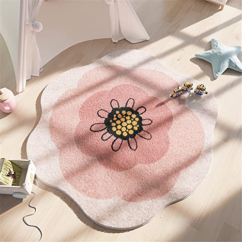 Nordic Area Rugs Round Cute Flower Shaped Shaggy Soft Short Pile Anti Slip Bath Floor Mat Bedroom Kids Room  Home Decor