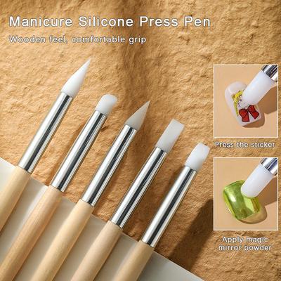 Stâlp de lemn din silicon pentru stilou pentru arta unghiilor Perie Uv Gel Sfat pentru poloneză Imagine 3D Perii pentru poloneză cu punctat DIY Sculpture Pen Instrument pentru manichiură DIY