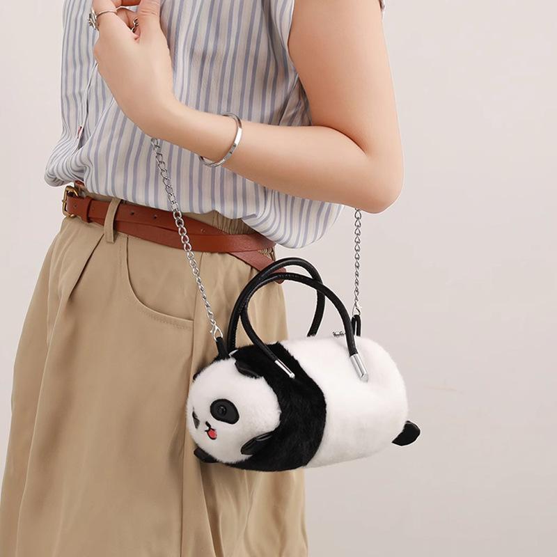 Cute Red Panda Cylinder Bag Women's Hair Bag New Versatile Pillow Bag Single Shoulder Crossbody Handbag