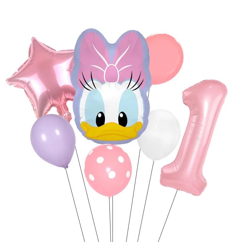 Cartoon Donald Number Duck Daisy Aluminum Film Balloon Set Spherical DIY Birthday Arrangement Party Decoration Balloons Kawaii