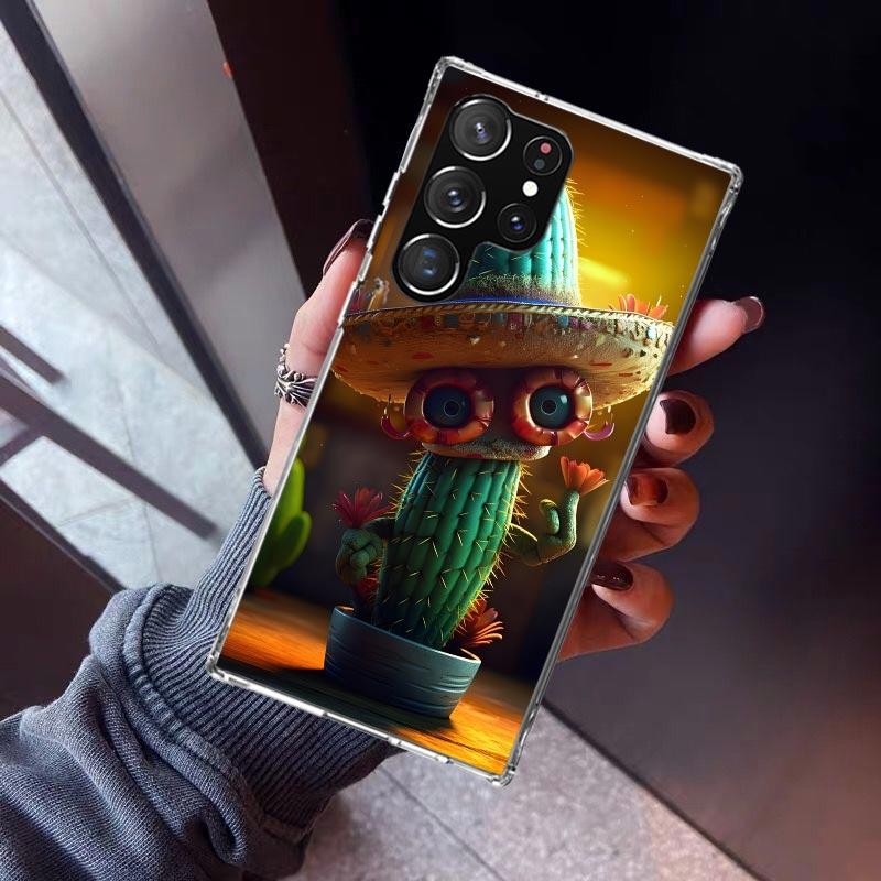 

Cartoon Plant Cactus Phone Case For Samsung Galaxy S23 S24 S25 Edge S26 Ultra S22 + S21 Plus S20 FE Cover Silicone Print Shell G Samsung S23 Ultra