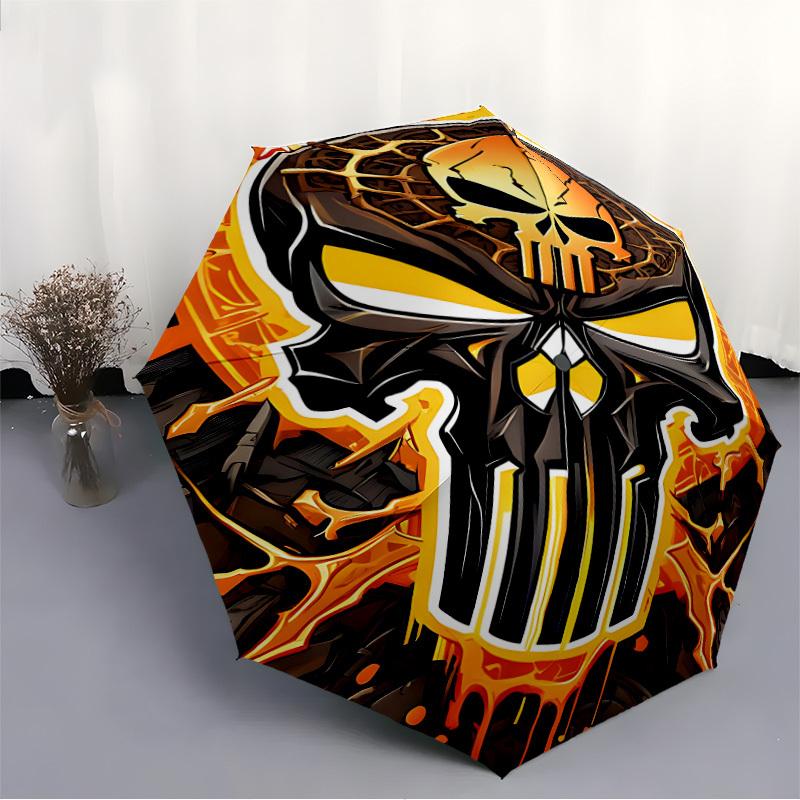 1pc Skull Fashionable Auto Opening/Closing Folding Umbrella with 8 Bones, Windproof Portable, Daily Use053