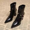 Women Boots Temperament Pointed High-heeled Boots High Quality High-heel Leather Boot Belt Buckle Designer Boots Bottines Femmes