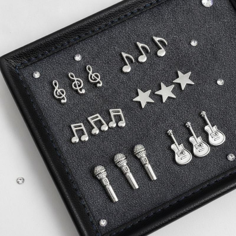 10Pcs Notes Guitar Microphone Punk Style Music Elements Rivet Nail Decor Silvery Instruments Metal Nail Art Charms Decoration