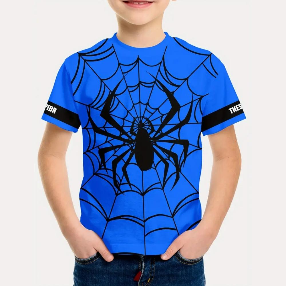 Boys' Clothing Spider 3D Pattern Summer Round Neck Short Sleeved Outdoor Street Fashion Sports Style Boys' T-shirt
