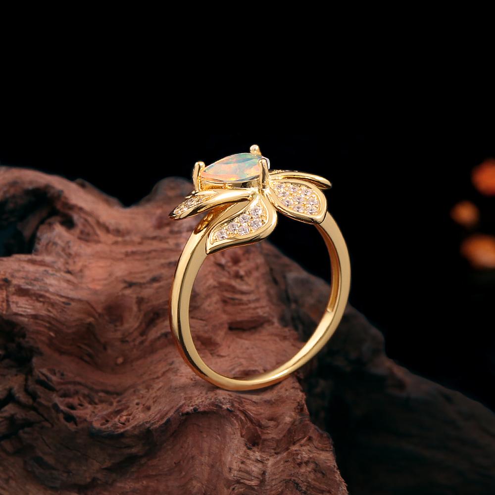 Cercei inel cu design floral opal etiopian natural pară 5*7mm argint sterling 925 set de bijuterii fine pentru banchetul femeilor cadou de petrecere