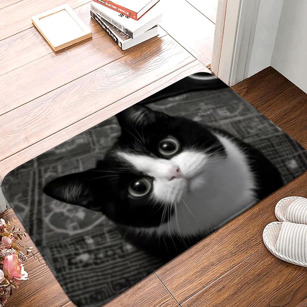 Adorable Cat Cartoon Carpet Water Absorbent Non Slip Short Hair Easy To Clean Entrance Mats Home Decoration