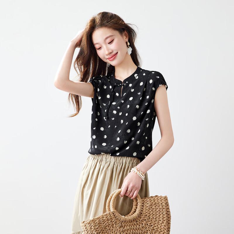 Srcr Women's 100% Mulberry Silk Polka Dot T-shirt