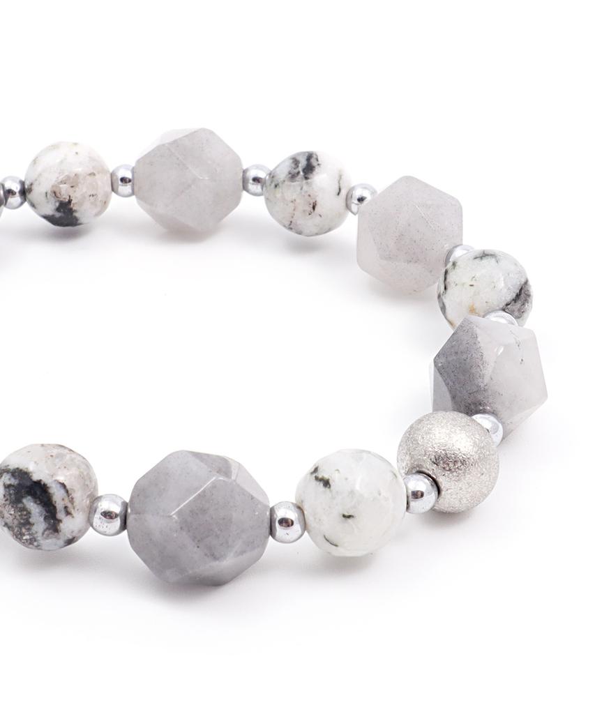 Polalita Gray Cut & Marble Stone Mix Bracelet (Plt-Br-098_Gr)