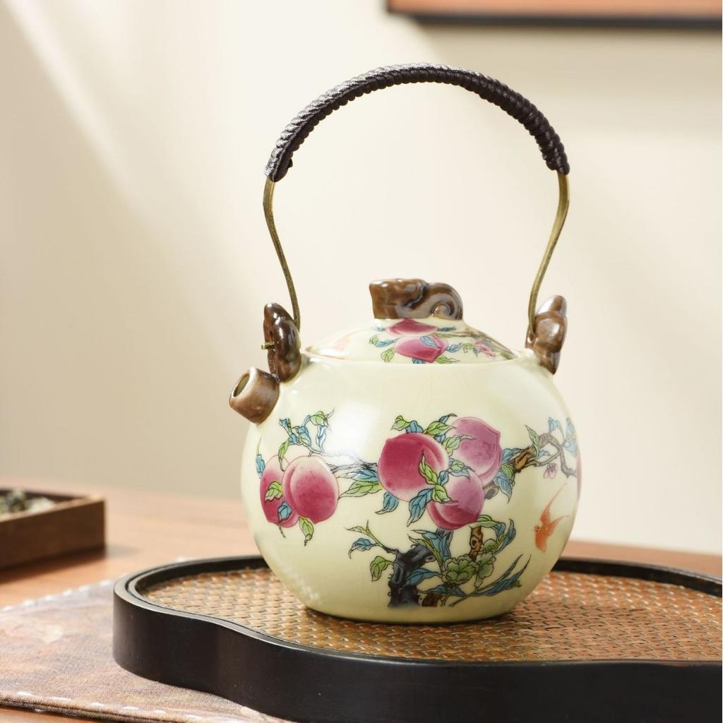Ru kiln Jiutao series beam pot, teapot, tea maker, household ceramic tea set, tea maker, single pot opening can raise teapot