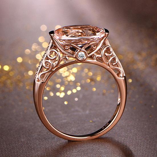 Women Ring Faux Morganite Hollow Out Jewelry Electroplating Long Lasting Finger Ring