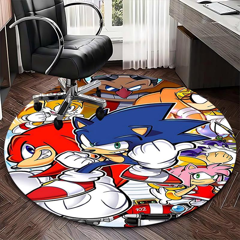 1pc Sonic the Hedgehog Anime Cartoon Design Round Carpet Office Chair Mat, NonSlip Rug for Home Decor, Living Room, Bedroom, Game Room