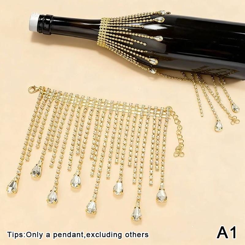 

Elegant Wine Bottle Hanging Decoration With Beads & Fringe Sparkling Table Decor For Home, Party, Restaurant as the picture