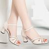 Leather Women's Summer Sandals Large Sizes 40 Women's Open Toe Shoes Square Heel Casual Shoes 5CM High Heels