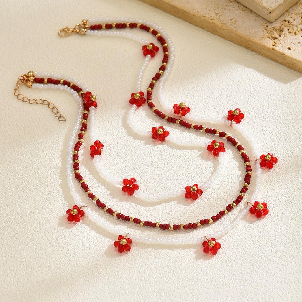Boho Floral Beaded Necklace For Women Handmade Multilayer Summer Accessory