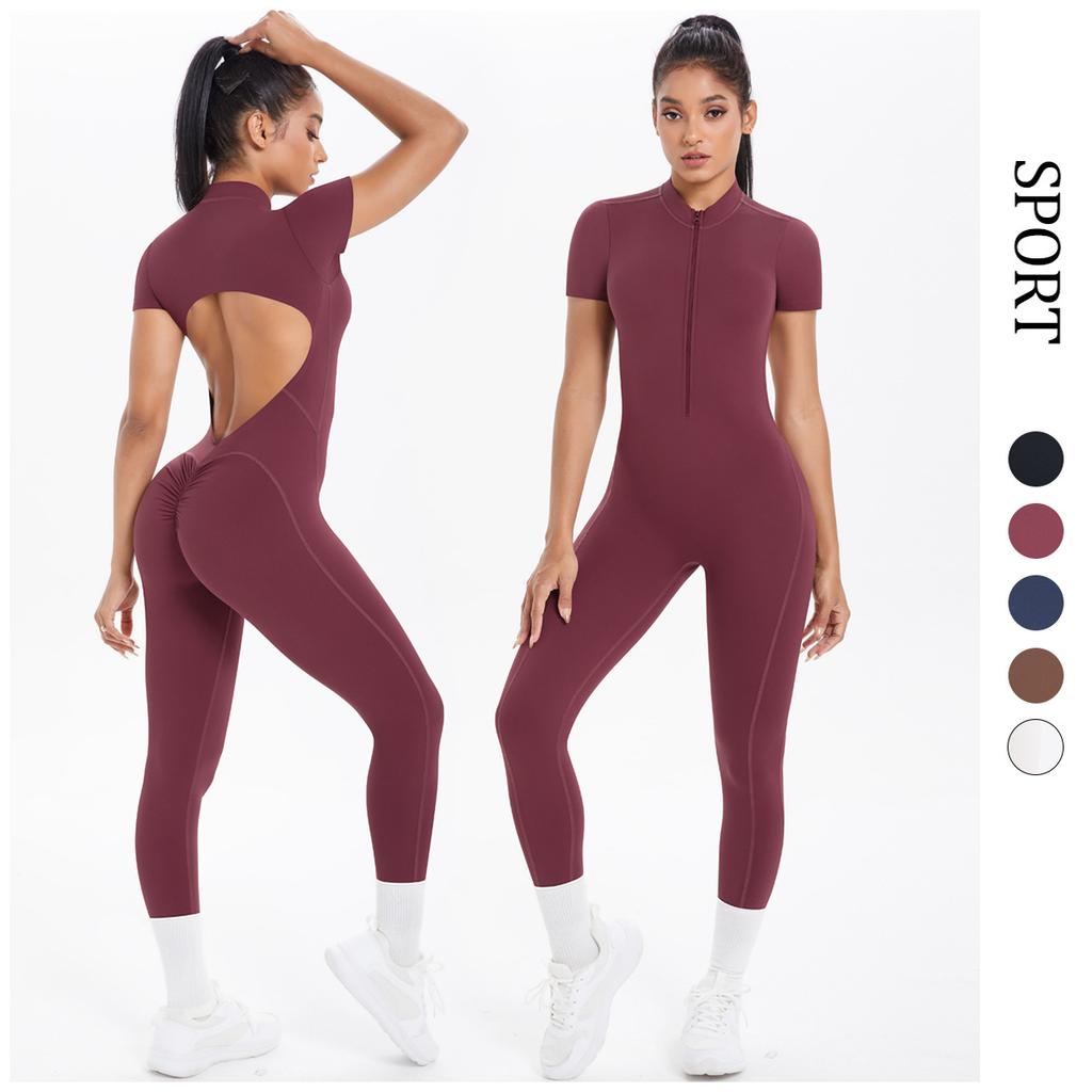New Nude Tight Fitting Short Sleeved Yoga Sports Jumpsuit, Outdoor Leisure Running Fitness Suit, Quick Drying Jumpsuit For Women